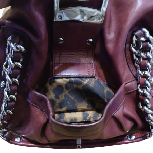 B. Makowsky Purse Cranberry Leather Shoulder Bag Tote Handbag - Picture 6 of 14